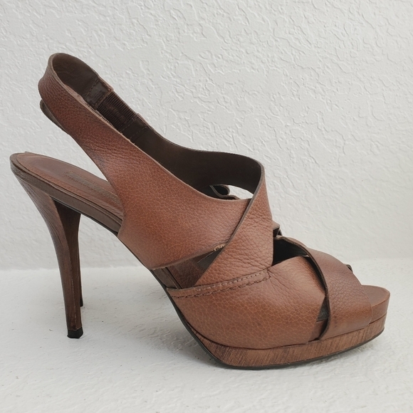Zara Women Leather Wooden Heal Platform Strappy Sandal Shoes Brown Size 41/US 10 - Picture 8 of 14